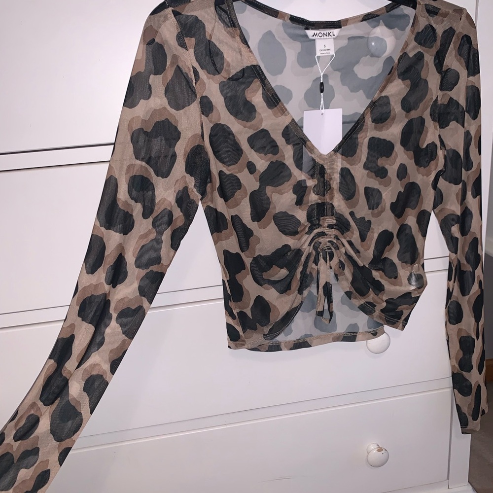 Monki Black and Tan Animal Print Blouse